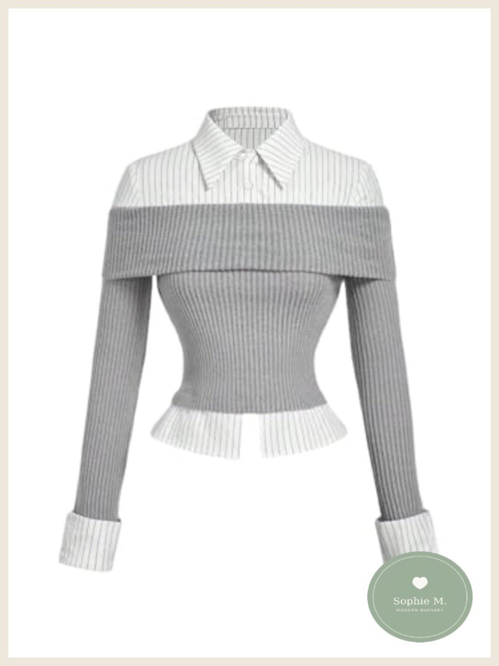 Striped Long Sleeve Blouse with Collar - Teacher Outfit